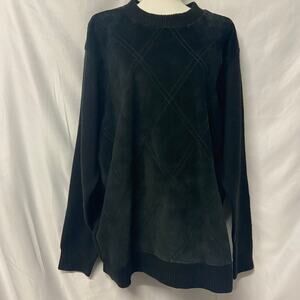 Protege Collection Sweater Pull Over Genuine Suede Size L Diamond Design Black